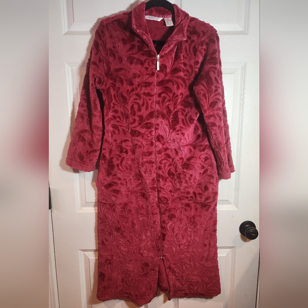 Jasmine Rose Burgundy Red Soft Zip Up Robe Medium